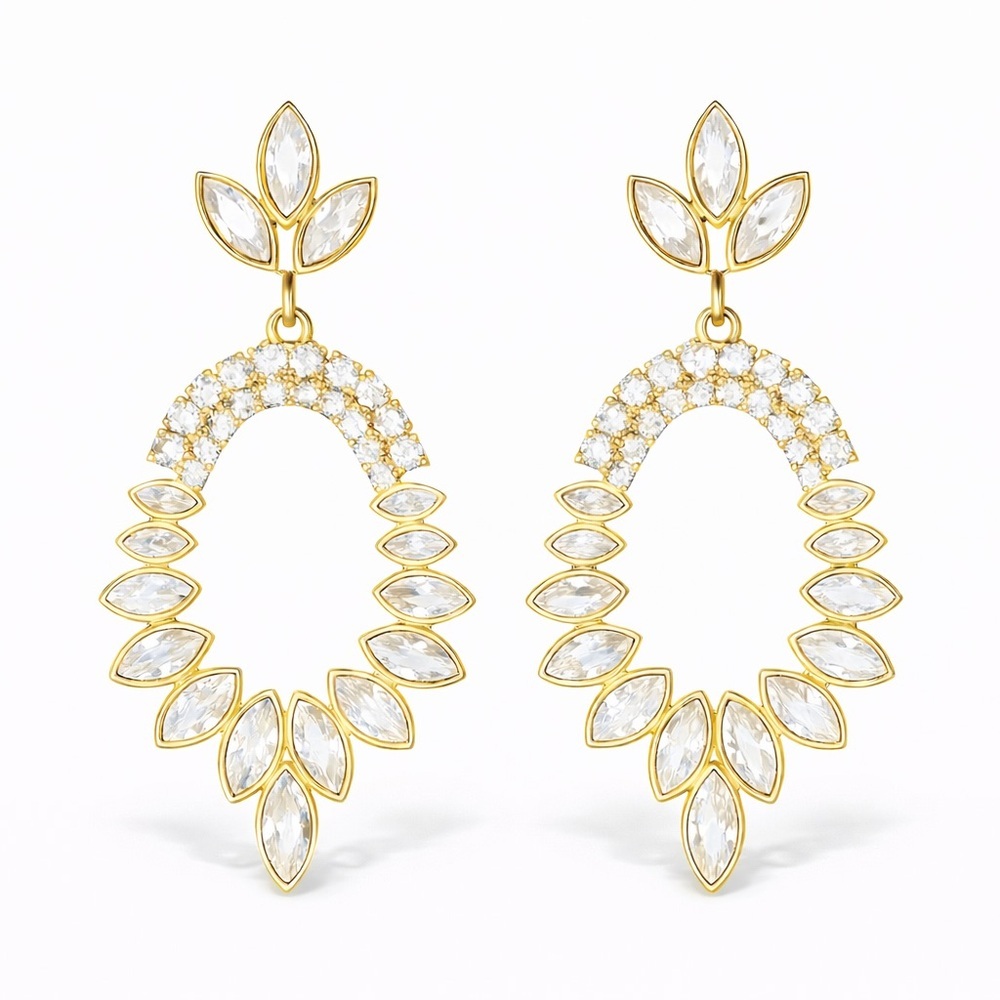 ⚜️ Marquisèe Gold Leaf Earrings With Crystals